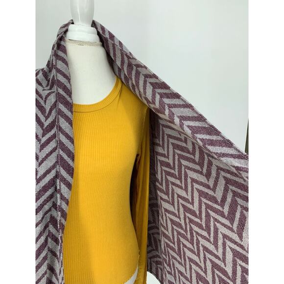 Charming Charlie Plum & Gray Chevron Knit Fringe Wrap, One Size - Picture 5 of 8